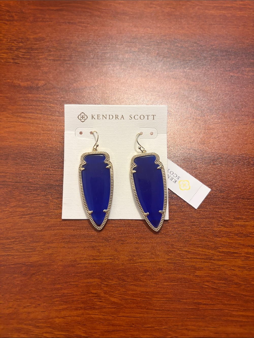 NWT Kendra Scott Skylar Gold Drop Earrings Cobalt Blue